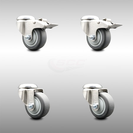 Service Caster 3.5 Inch 316SS Thermoplastic Rubber Swivel Bolt Hole Caster Lock Brake SCC, 2PK SCC-SS316BHTTL20S3514-TPRB-2-S-2